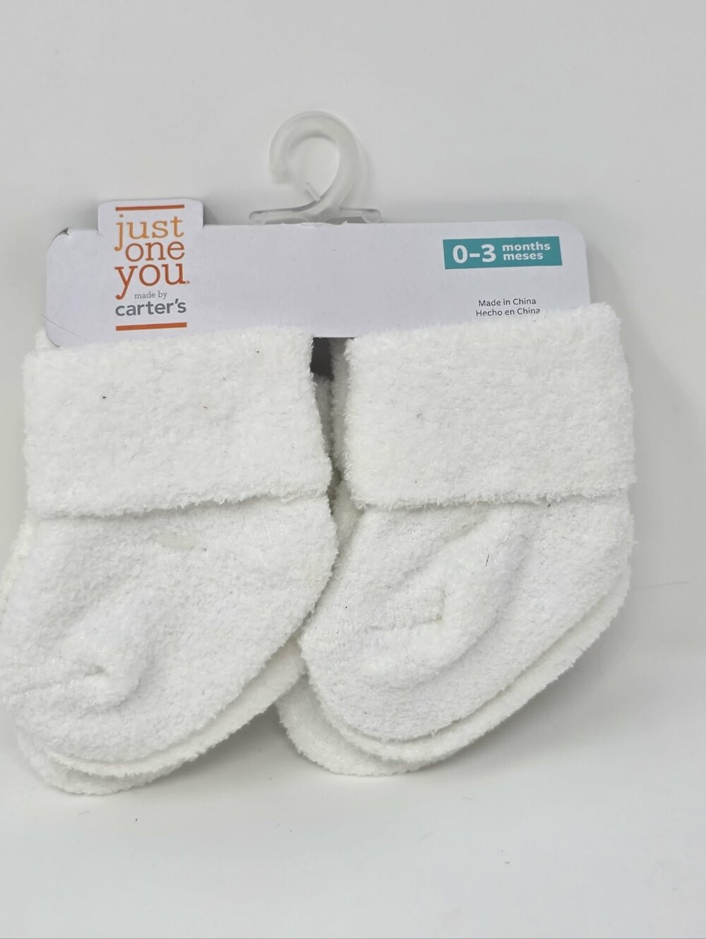 Just One You Carters White Fuzzy Chenille Baby Socks Foldover Booties 0-3 Months